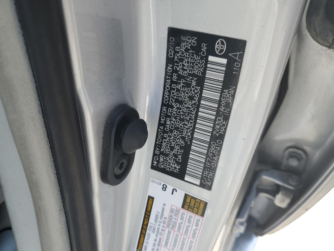 2010 Toyota Prius VIN: JTDKN3DU4A0134634 Lot: 61308175