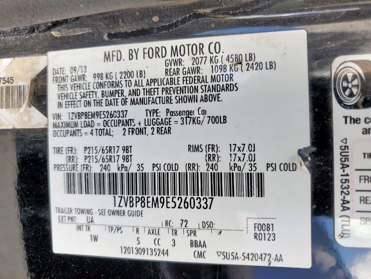 2014 Ford Mustang VIN: 1ZVBP8EM9E5260337 Lot: 62588685