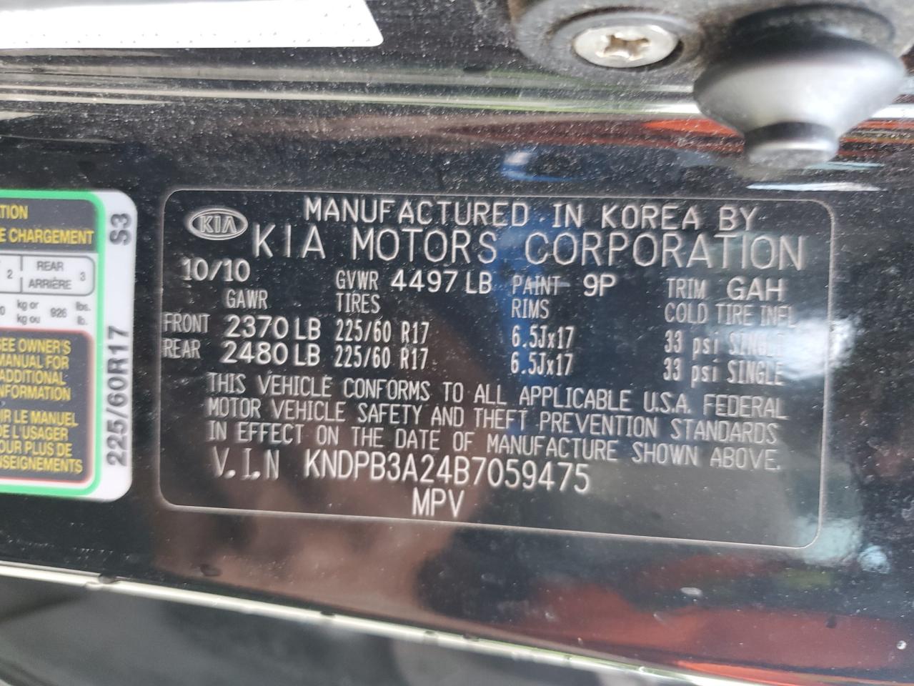 2011 Kia Sportage Lx VIN: KNDPB3A24B7059475 Lot: 62384845
