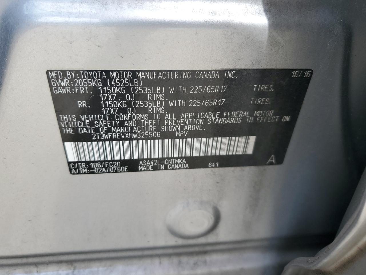 2017 Toyota Rav4 Xle VIN: 2T3WFREVXHW325506 Lot: 61965805