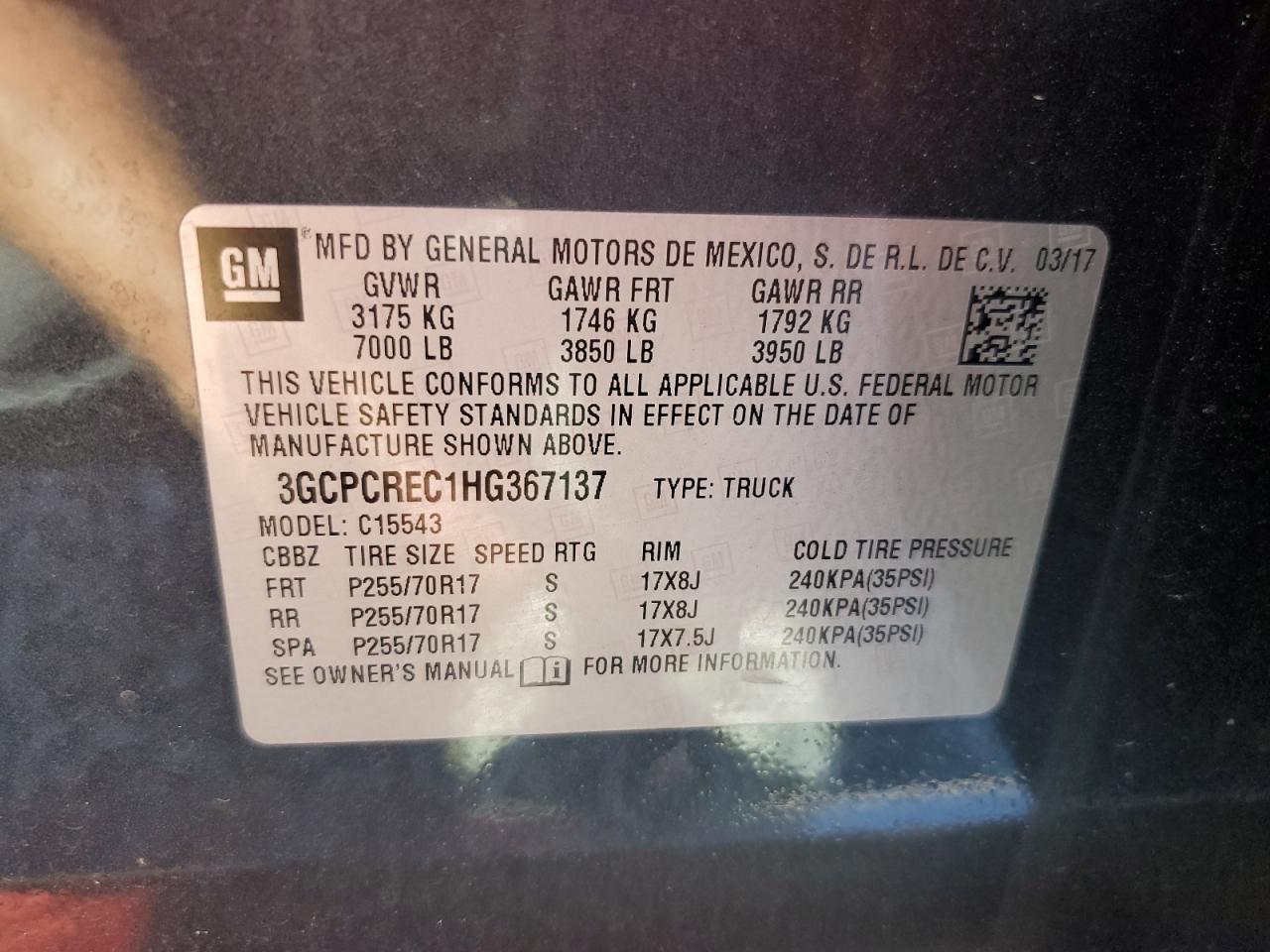 2017 Chevrolet Silverado C1500 Lt VIN: 3GCPCREC1HG367137 Lot: 61458385