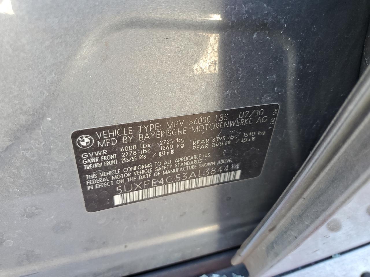 2010 BMW X5 xDrive30I VIN: 5UXFE4C53AL384414 Lot: 61219045