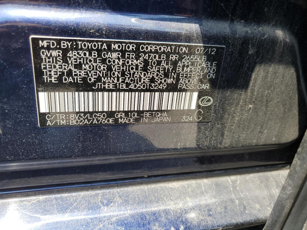 2013 Lexus Gs 350 VIN: JTHBE1BL4D5013249 Lot: 61987855