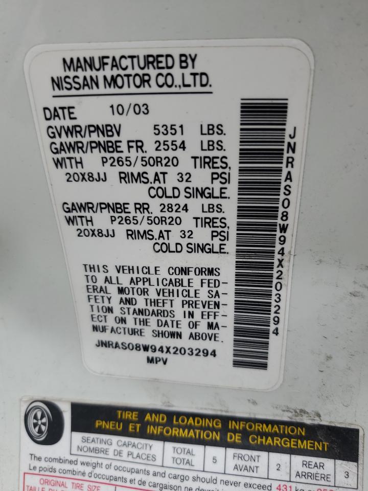 2004 Infiniti Fx35 VIN: JNRAS08W94X203294 Lot: 61272185