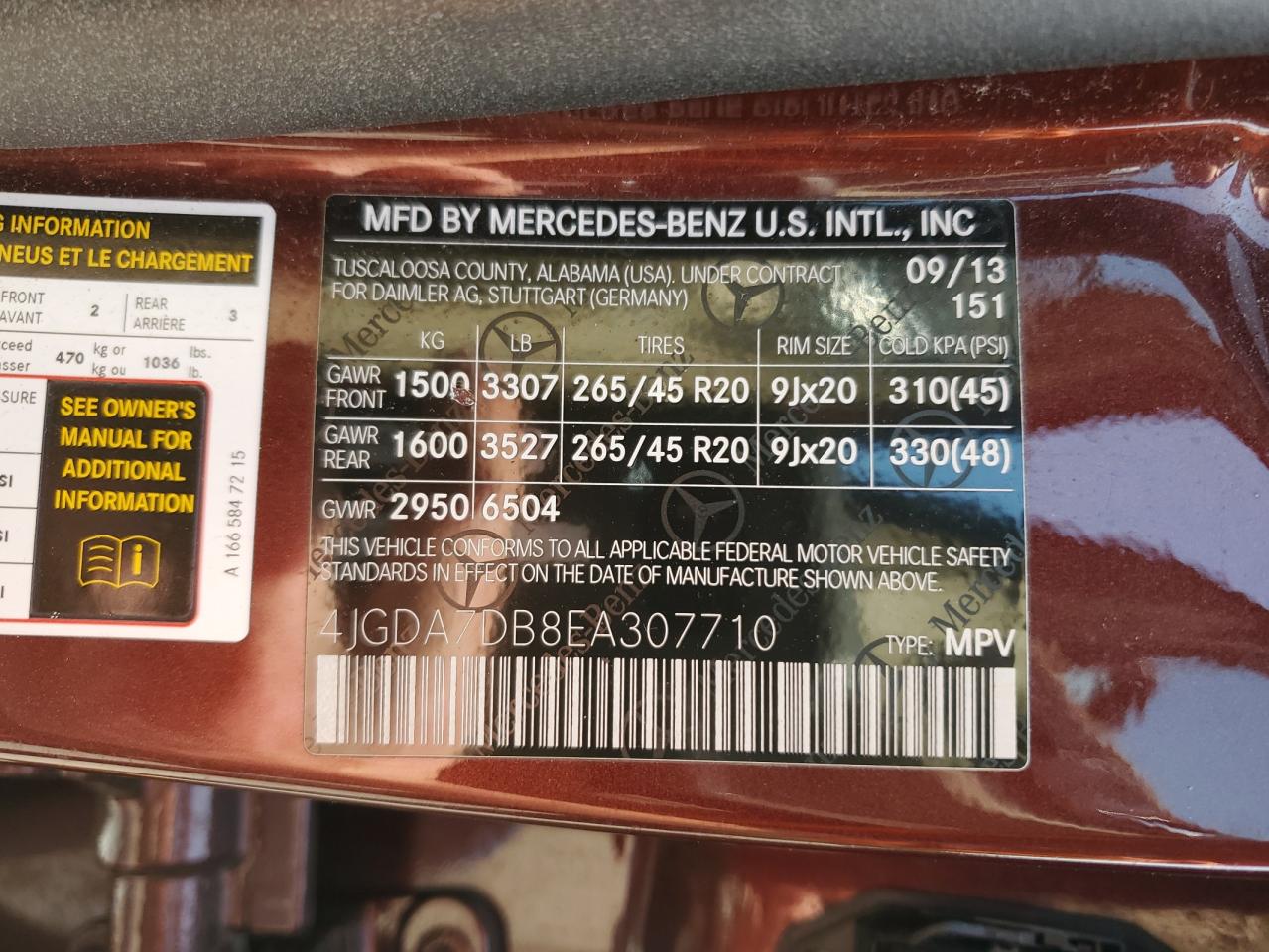 2014 Mercedes-Benz Ml 550 4Matic VIN: 4JGDA7DB8EA307710 Lot: 60202685