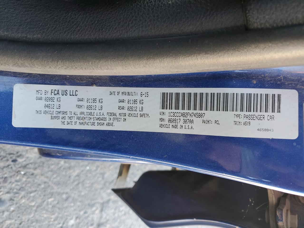 2015 Chrysler 200 Limited VIN: 1C3CCCAB2FN745807 Lot: 63023825