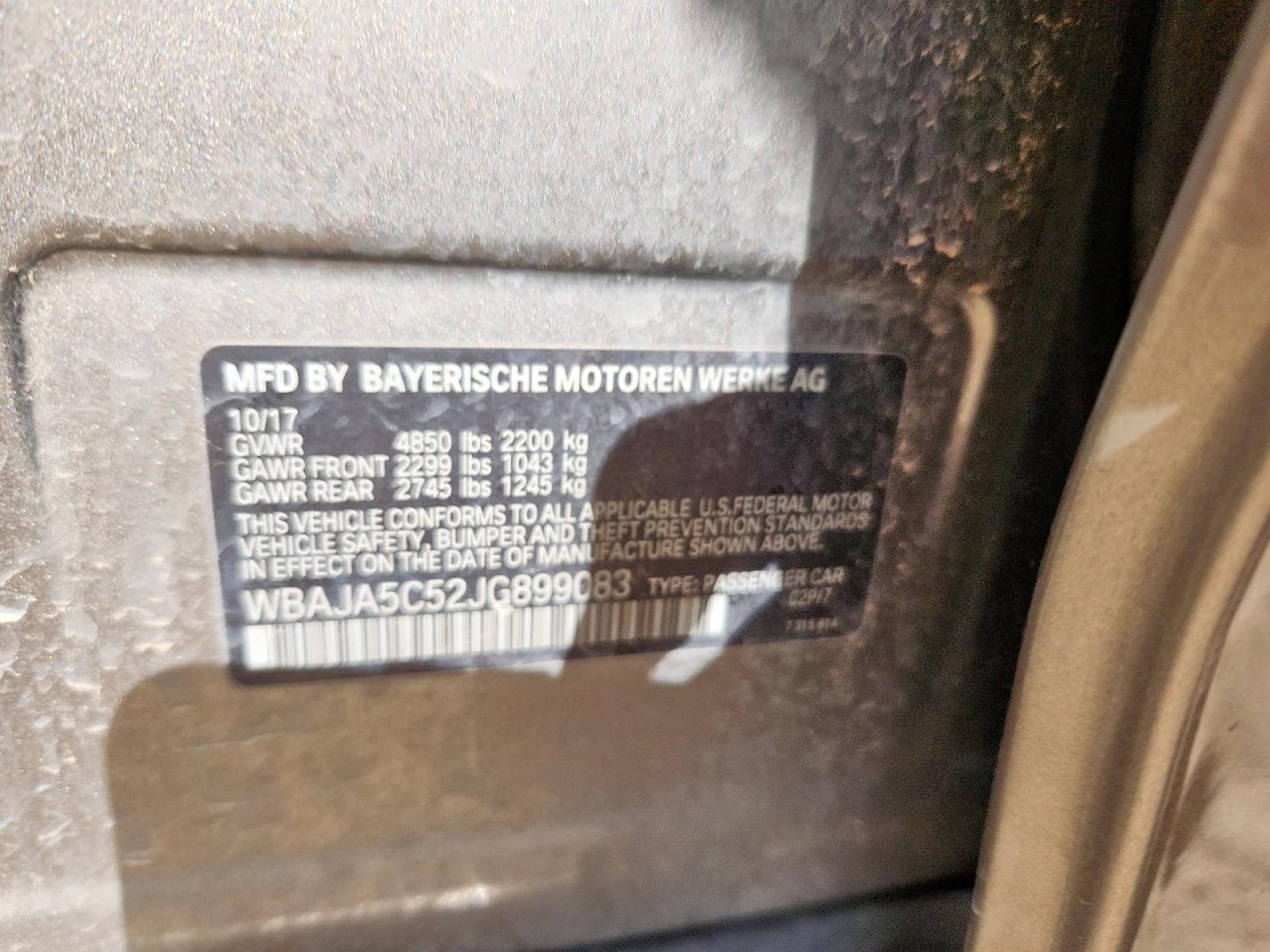 2018 BMW 530 I VIN: WBAJA5C52JG899083 Lot: 62164525