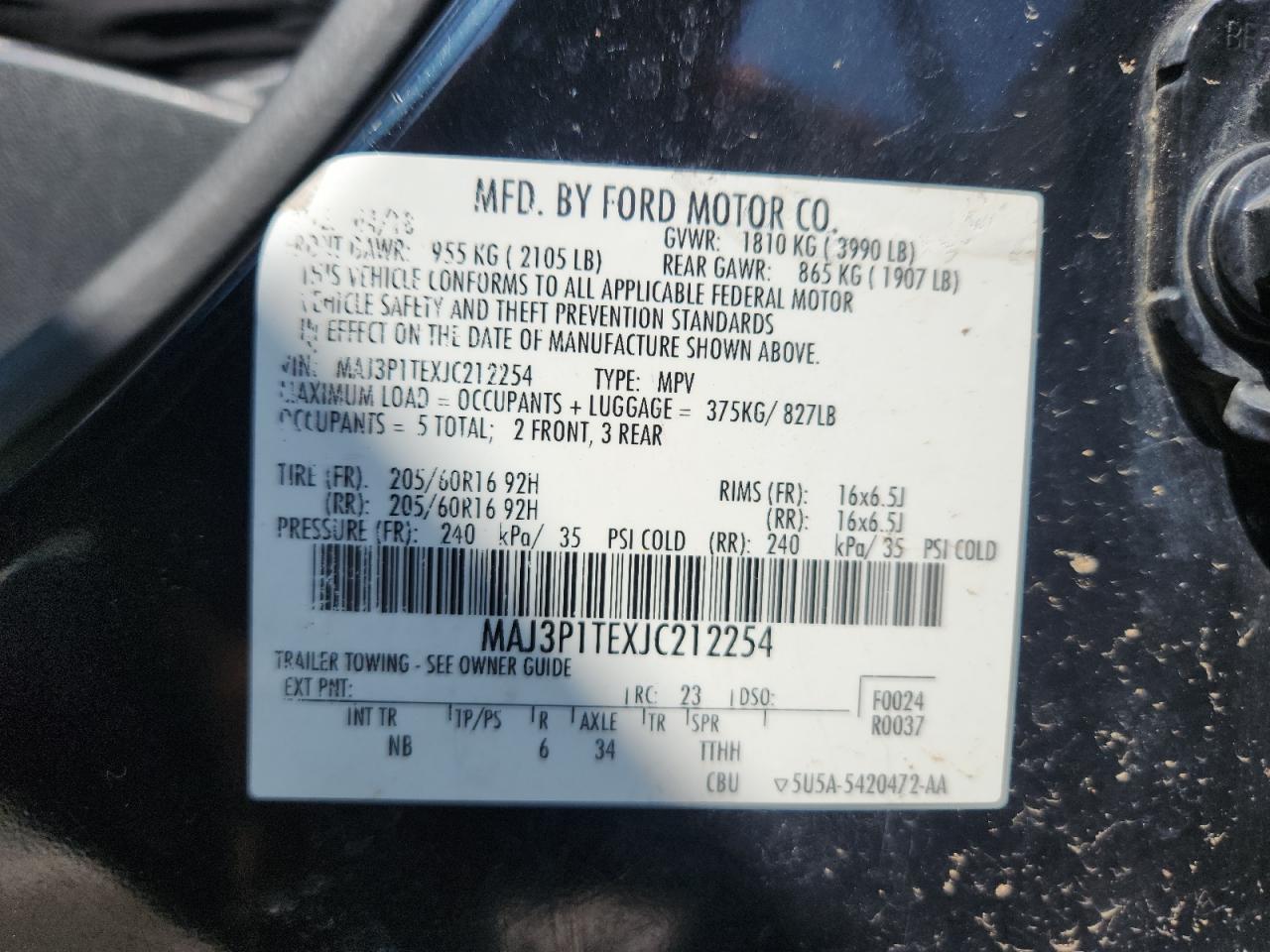 2018 Ford Ecosport Se VIN: MAJ3P1TEXJC212254 Lot: 60054985