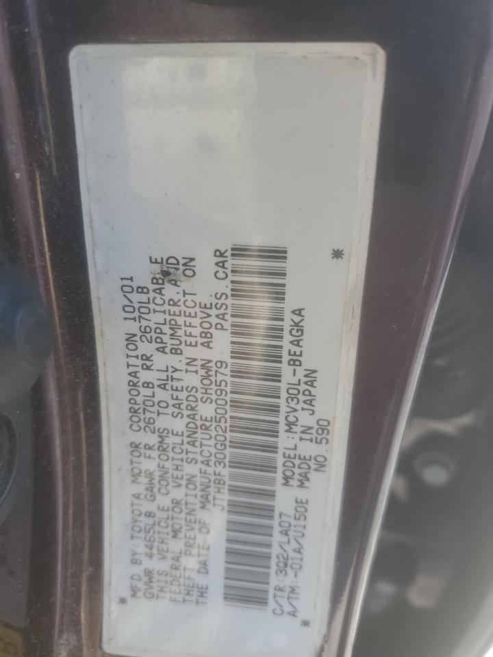 2002 Lexus Es 300 VIN: JTHBF30G025009579 Lot: 62153245