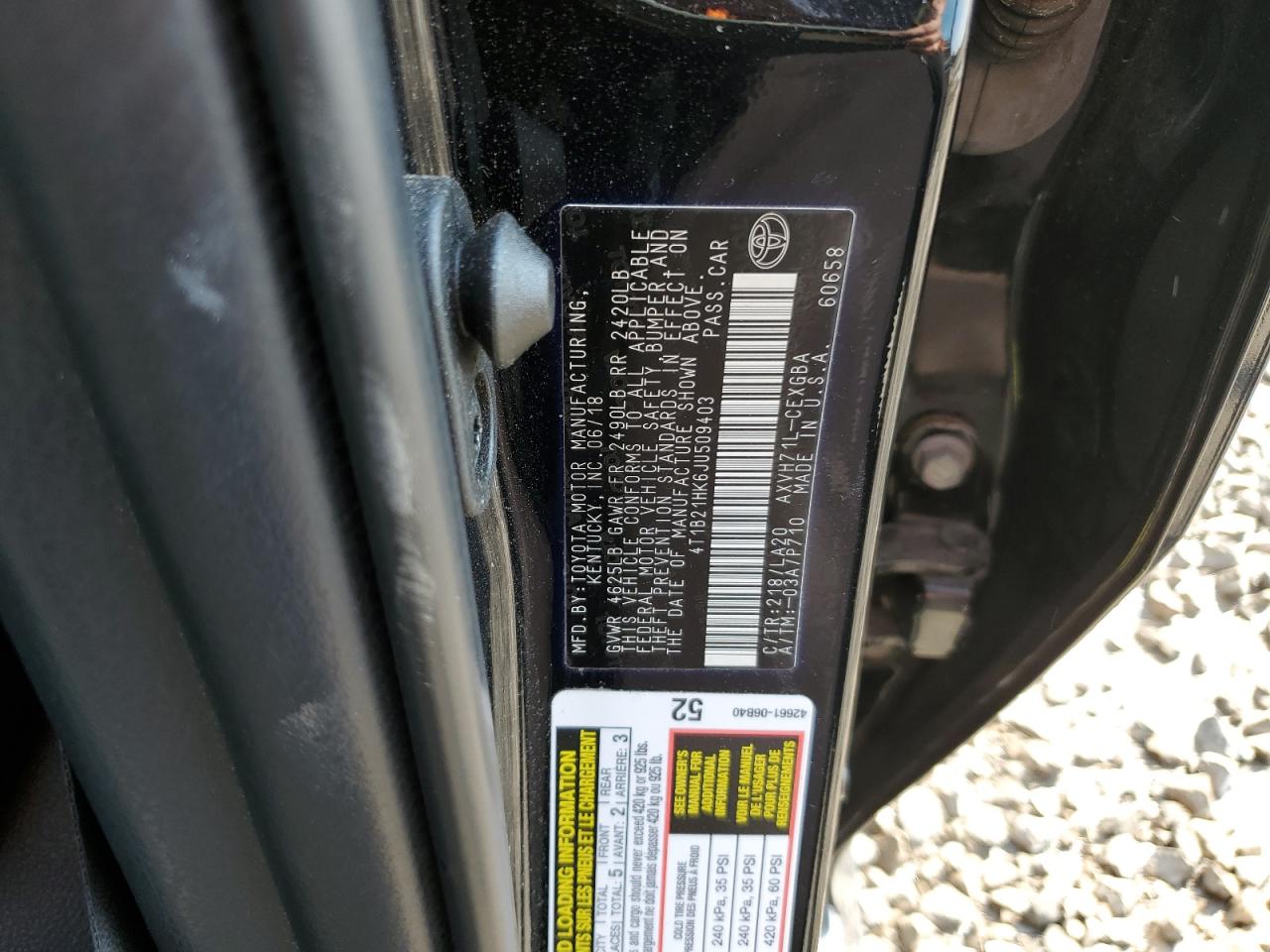 TOYOTA CAMRY 2018 VIN 4T1B21HK6JU509403 фото 12