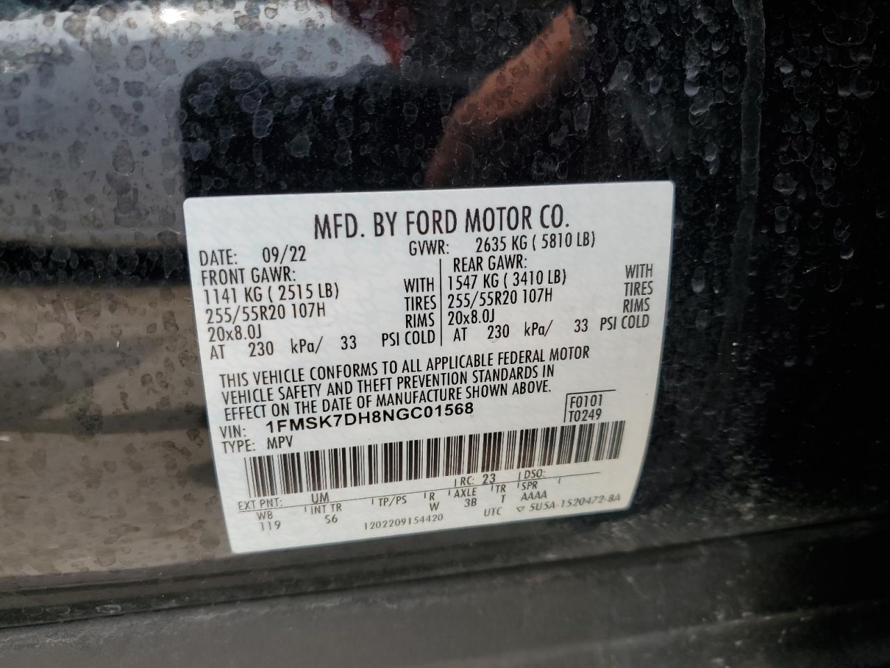 2022 Ford Explorer Xlt VIN: 1FMSK7DH8NGC01568 Lot: 62544545