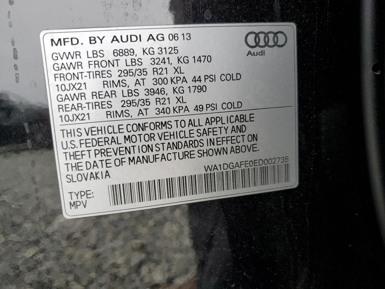 2014 Audi Q7 Prestige VIN: WA1DGAFE0ED002735 Lot: 62140135