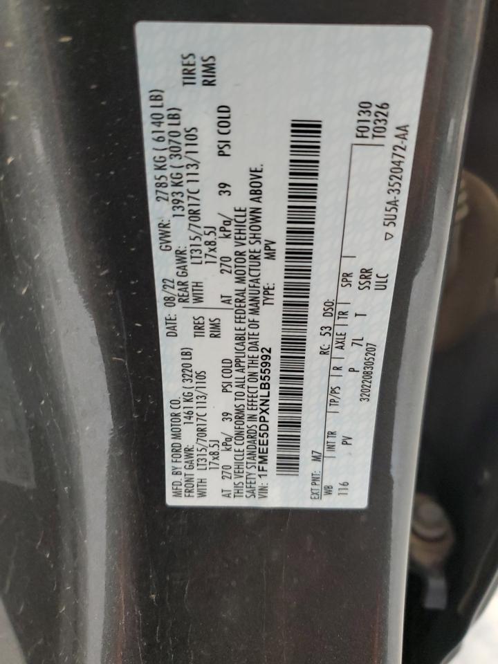 2022 Ford Bronco Base VIN: 1FMEE5DPXNLB55992 Lot: 62194195