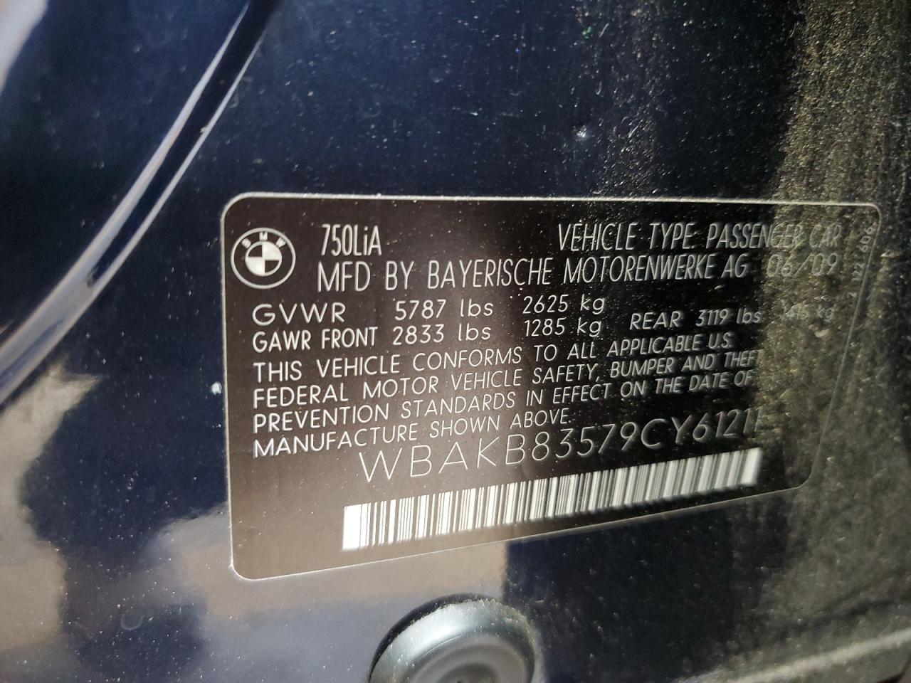 2009 BMW 750 Li VIN: WBAKB83579CY61211 Lot: 60511375