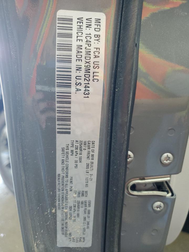 2021 Jeep Cherokee Limited VIN: 1C4PJMDX9MD214431 Lot: 60290415