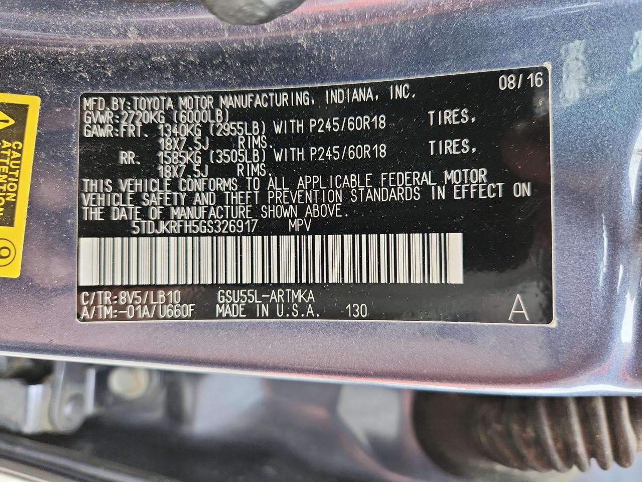 2016 Toyota Highlander Xle VIN: 5TDJKRFH5GS326917 Lot: 61207035