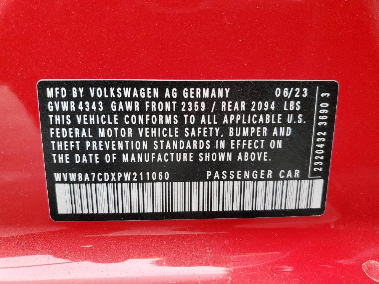 wvw8a7cdxpw211060 WVW8A7CDXPW211060 2023 Volkswagen Gti 40Th Anniversary