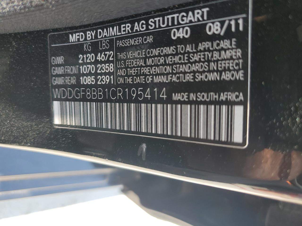 2012 Mercedes-Benz C 300 4Matic VIN: WDDGF8BB1CR195414 Lot: 61938805