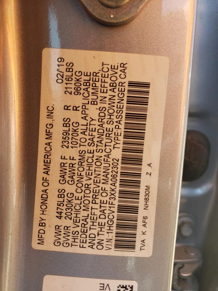 2019 Honda Accord Sport VIN: 1HGCV1F3XKA062302 Lot: 59548995