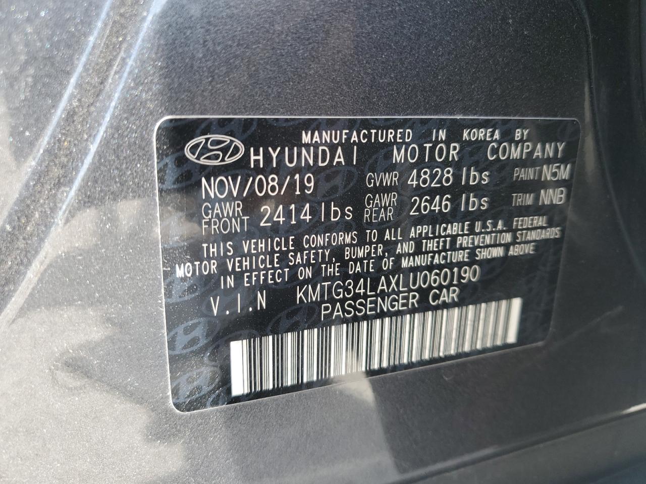 2020 Genesis G70 Elite VIN: KMTG34LAXLU060190 Lot: 61983115