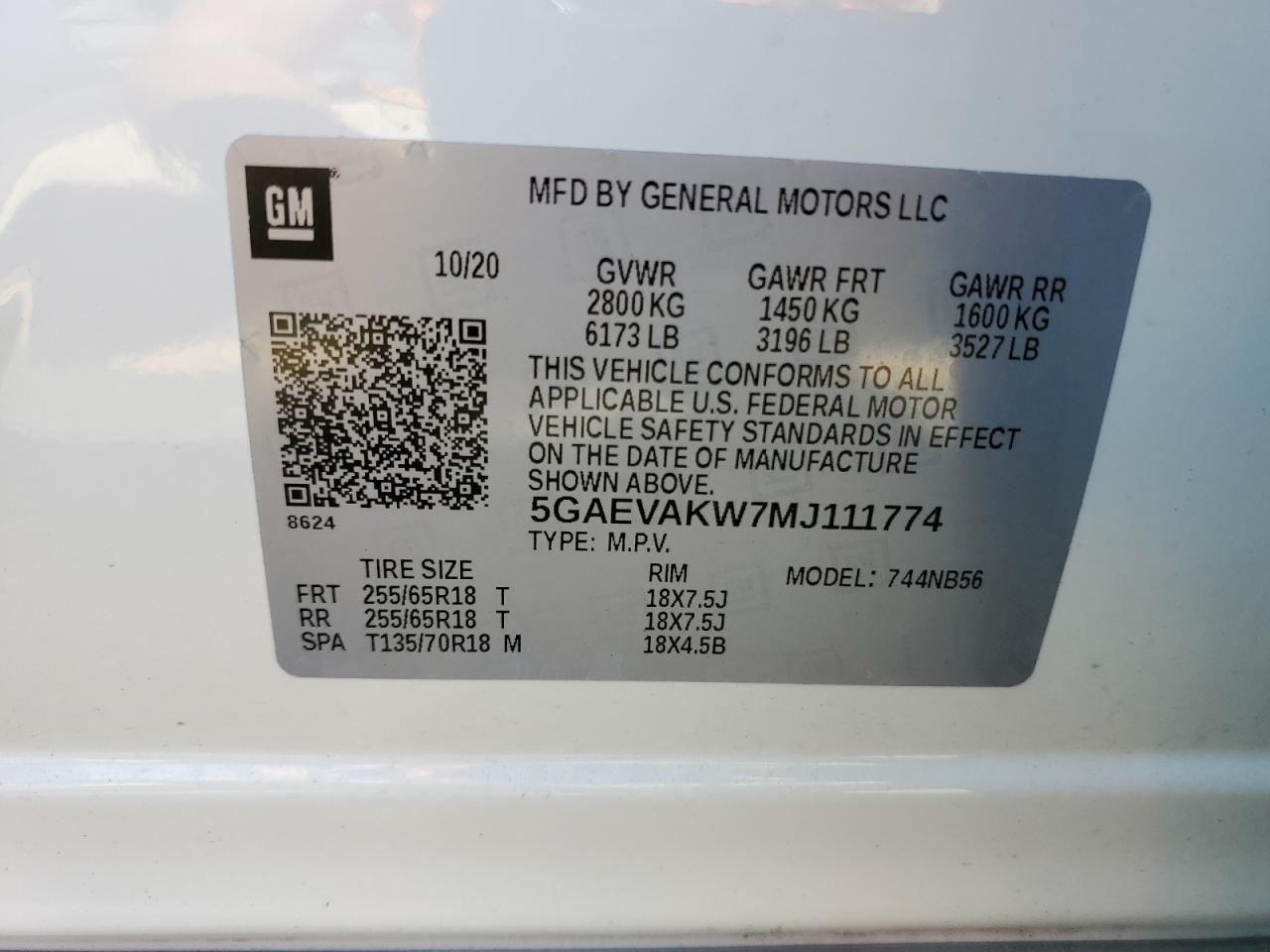 2021 Buick Enclave Essence VIN: 5GAEVAKW7MJ111774 Lot: 58737375