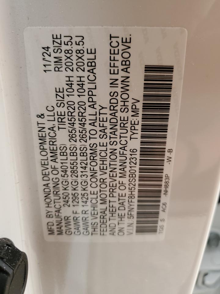 2025 Honda Passport Exl VIN: 5FNYF8H52SB012316 Lot: 60175195