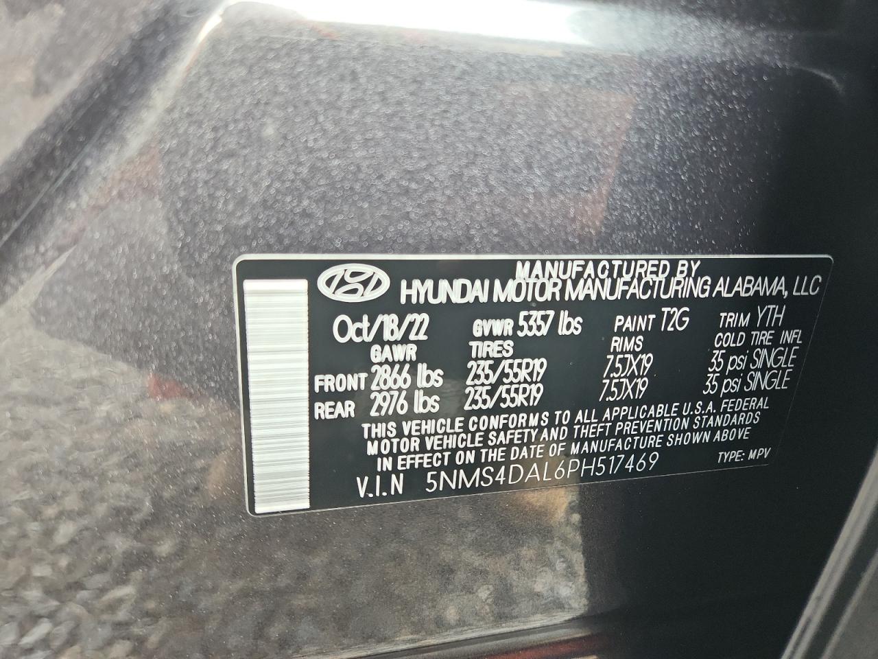 2023 Hyundai Santa Fe Limited VIN: 5NMS4DAL6PH517469 Lot: 63231585