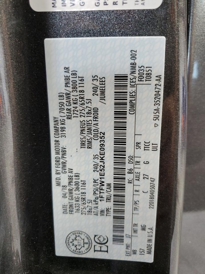 2018 Ford F150 Supercrew VIN: 1FTFW1E52JKE09352 Lot: 67114755