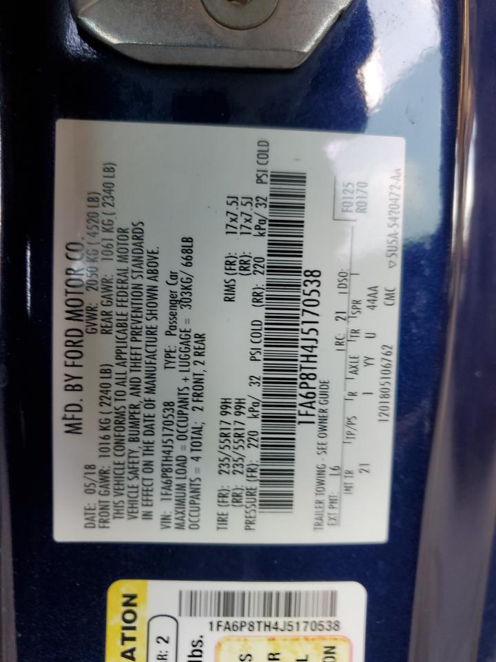 FORD MUSTANG 2018 VIN 1FA6P8TH4J5170538 фото 12