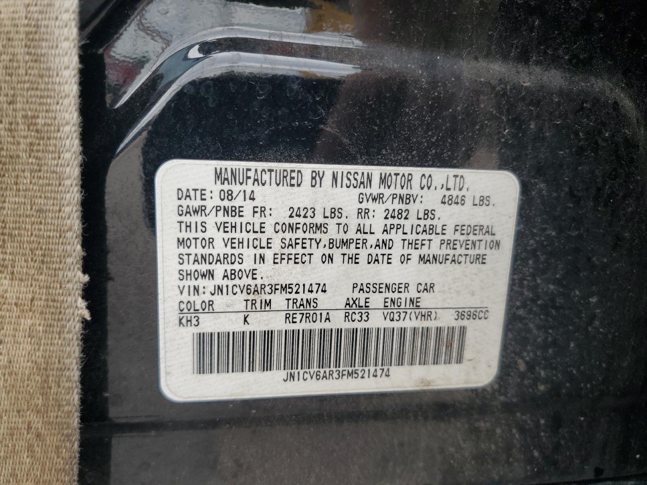 2015 Infiniti Q40 VIN: JN1CV6AR3FM521474 Lot: 61289675