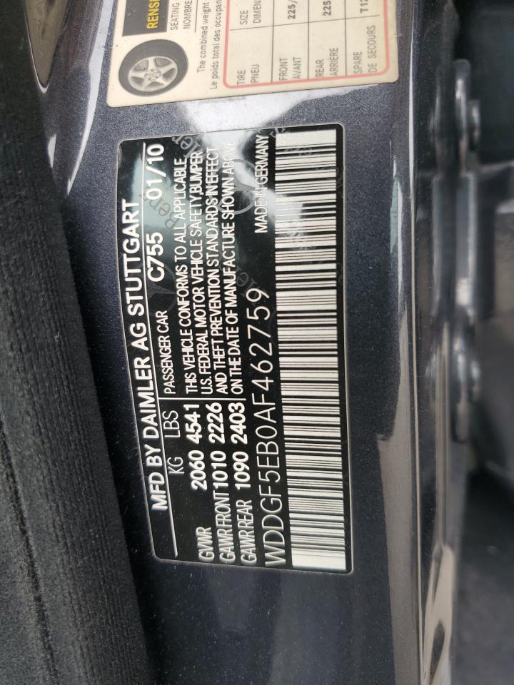 2010 Mercedes-Benz C 300 VIN: WDDGF5EB0AF462759 Lot: 62908485