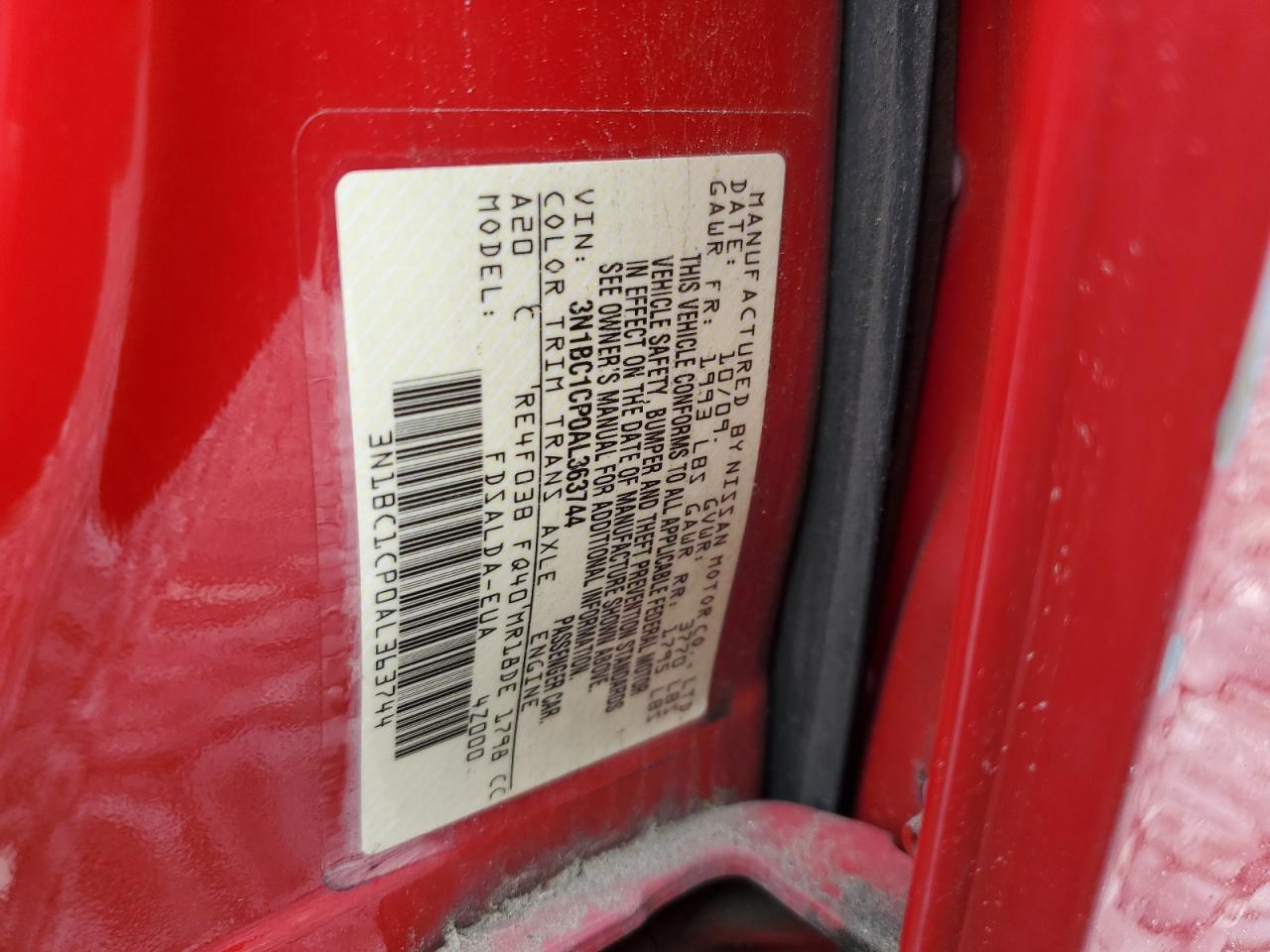 2010 Nissan Versa S VIN: 3N1BC1CP0AL363744 Lot: 60197615
