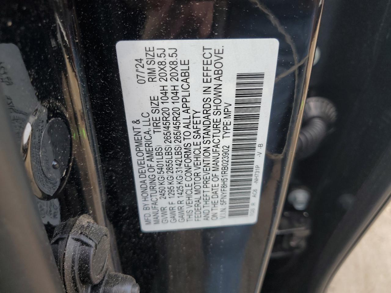 2024 Honda Passport Exl VIN: 5FNYF8H51RB023902 Lot: 60824725