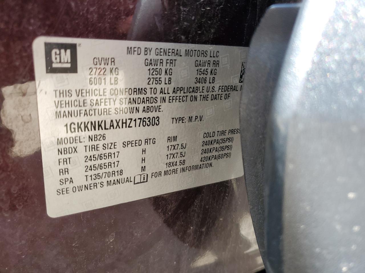 2017 GMC Acadia Sle VIN: 1GKKNKLAXHZ176303 Lot: 61380605