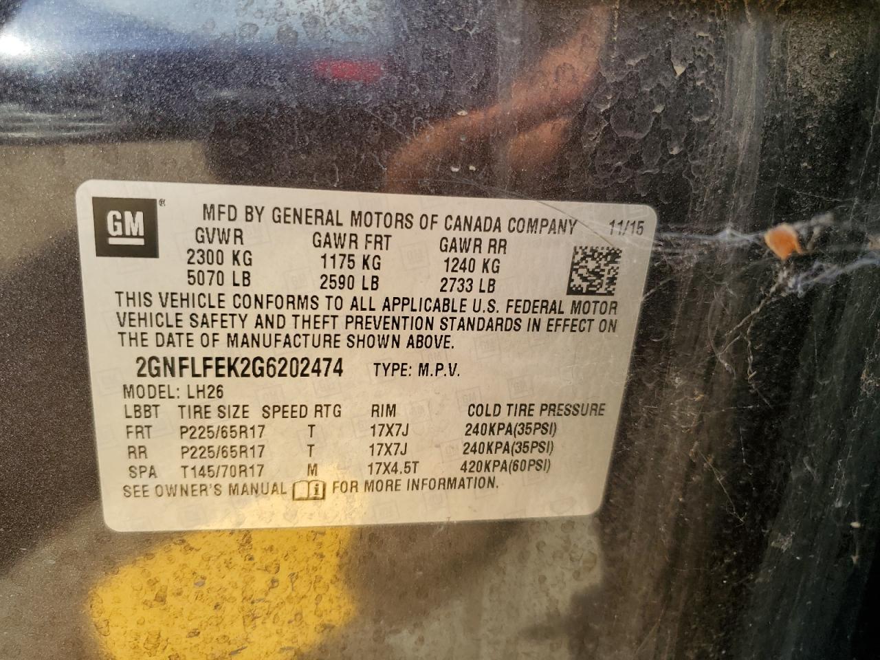 CHEVROLET EQUINOX 2016 VIN 2GNFLFEK2G6202474 фото 12