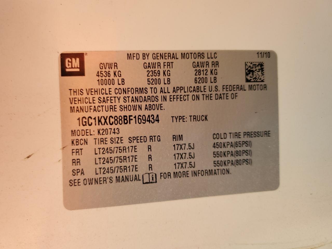 2011 Chevrolet Silverado K2500 Heavy Duty Lt VIN: 1GC1KXC88BF169434 Lot: 63148825