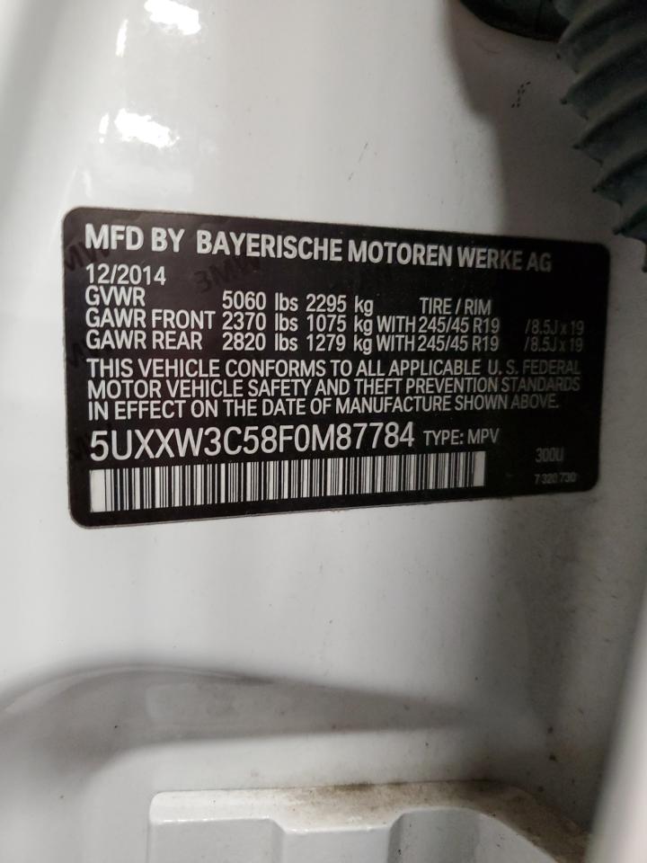 2015 BMW X4 xDrive28I VIN: 5UXXW3C58F0M87784 Lot: 59852445