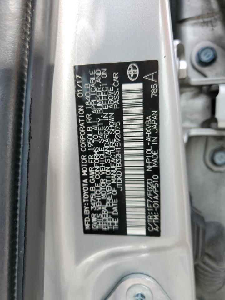 2017 Toyota Prius C VIN: JTDKDTB32H1592075 Lot: 60654625