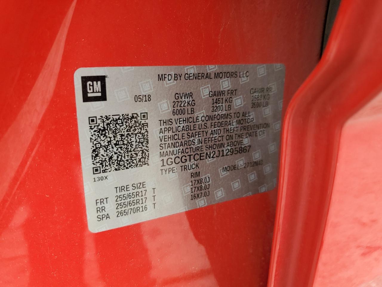 2018 Chevrolet Colorado Lt VIN: 1GCGTCEN2J1295867 Lot: 62539465