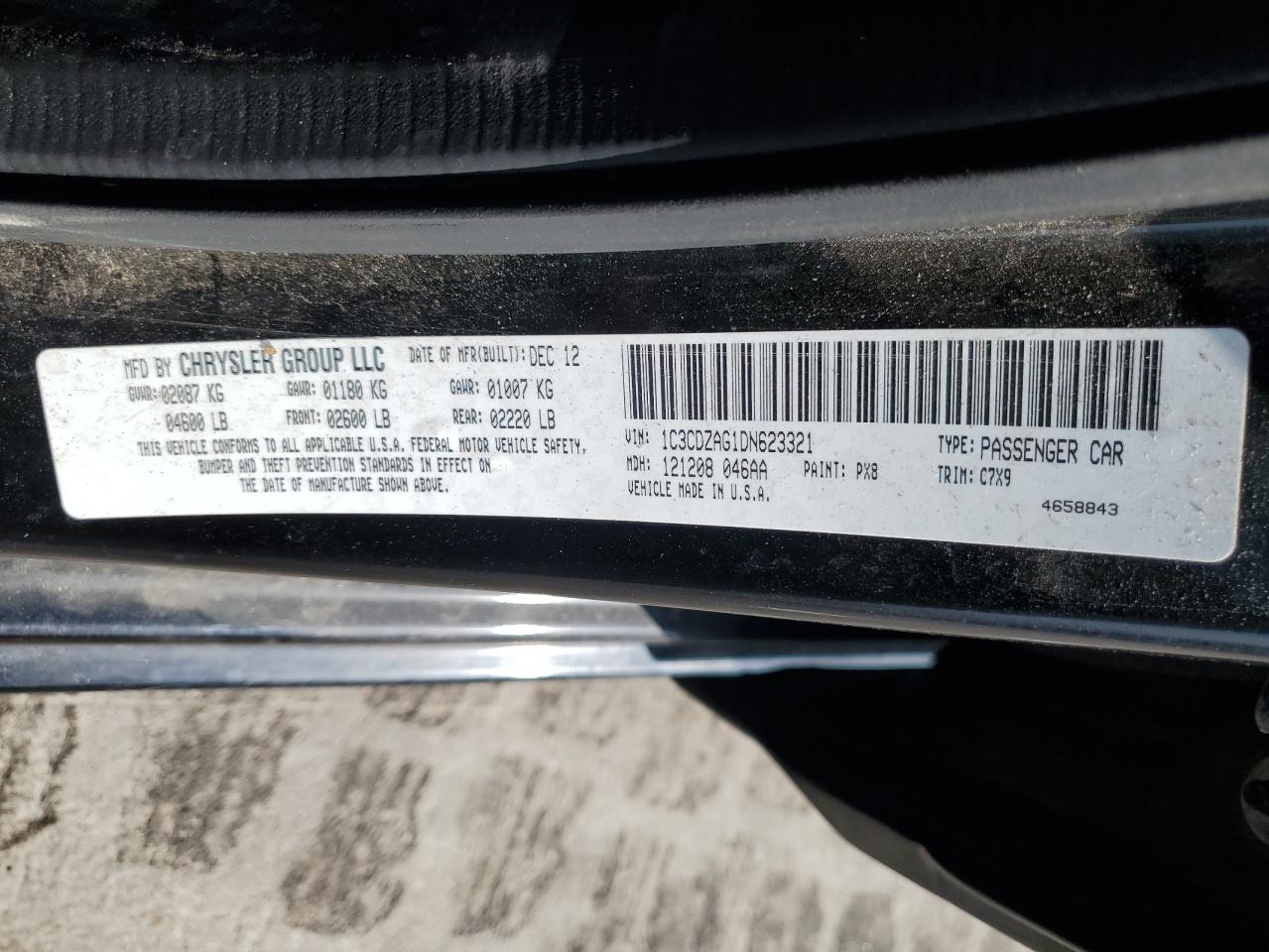 2013 Dodge Avenger Se VIN: 1C3CDZAG1DN623321 Lot: 62900395
