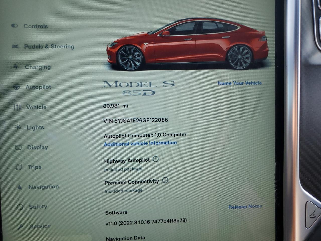 2016 Tesla Model S VIN: 5YJSA1E26GF122086 Lot: 62840525