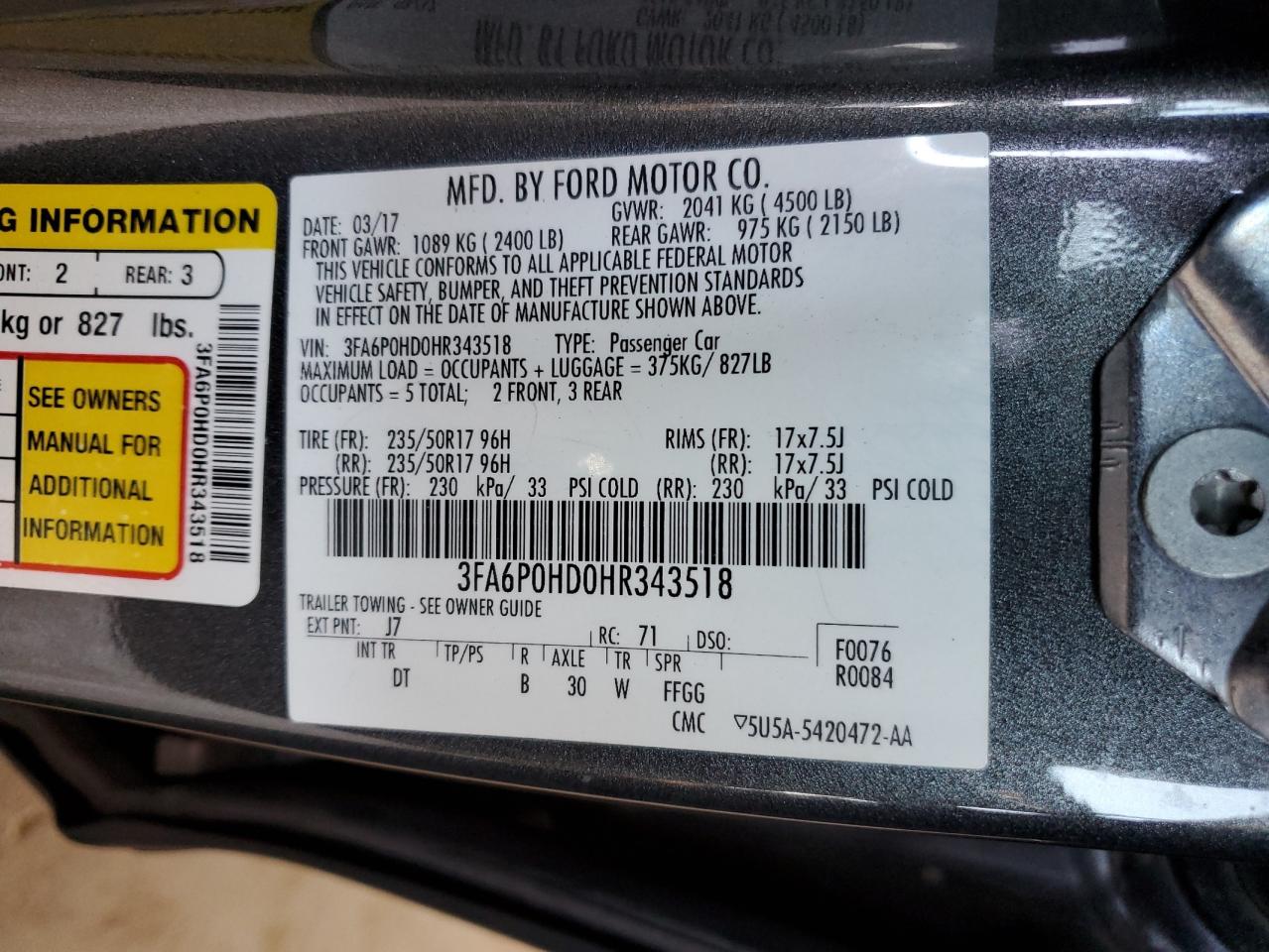 FORD FUSION 2017 VIN 3FA6P0HD0HR343518 photo 12