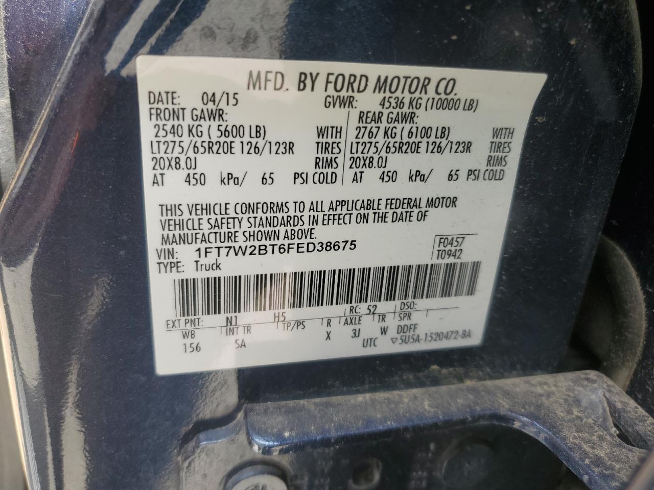 1FT7W2BT6FED38675 2015 Ford F250 Super Duty