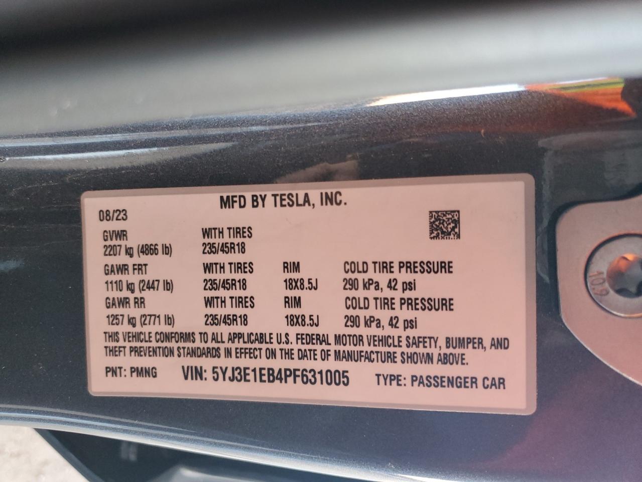 2023 Tesla Model 3 VIN: 5YJ3E1EB4PF631005 Lot: 69863385