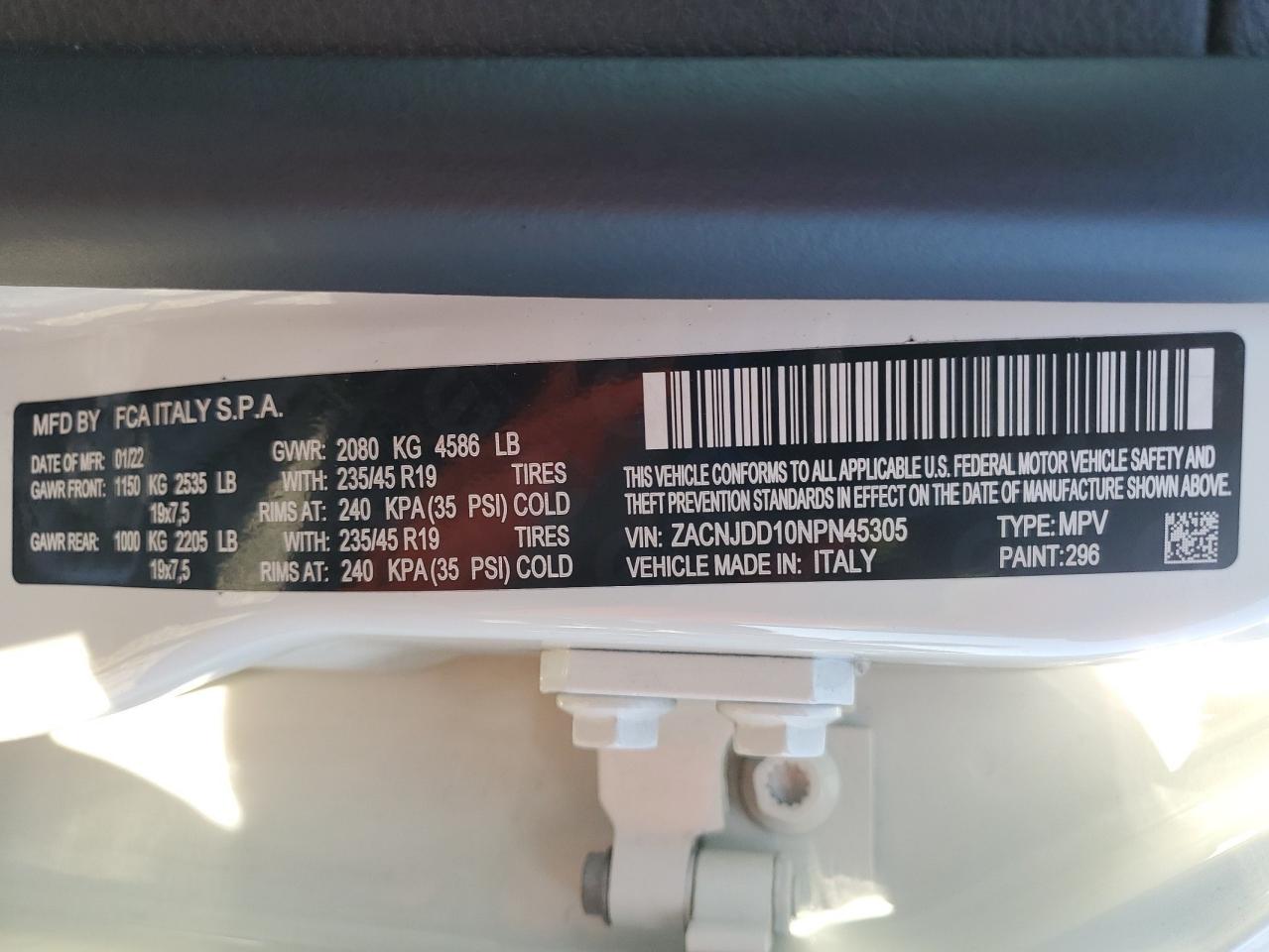 2022 Jeep Renegade Limited VIN: ZACNJDD10NPN45305 Lot: 59994375
