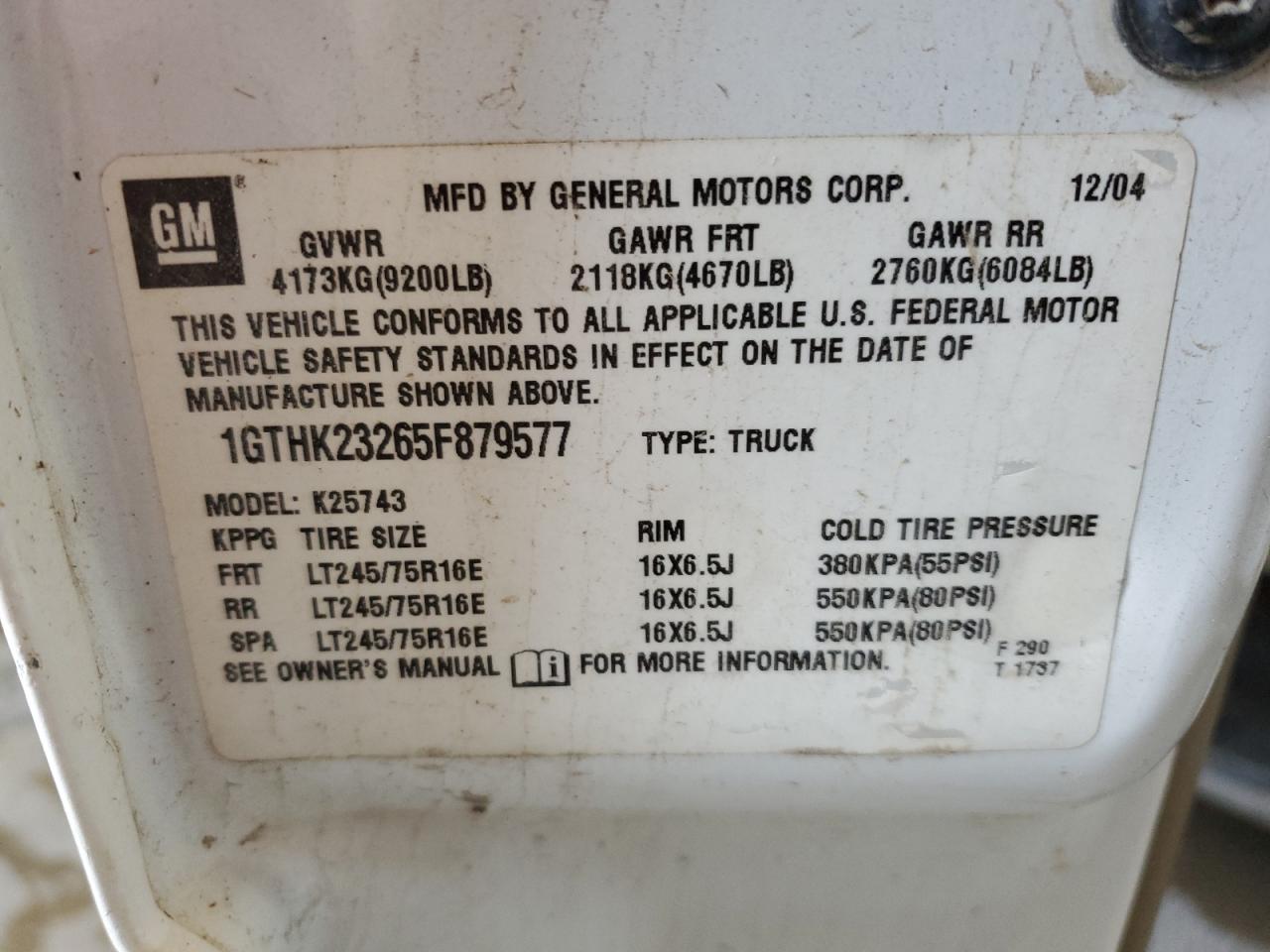 2005 GMC Sierra K2500 Heavy Duty VIN: 1GTHK23265F879577 Lot: 58587875