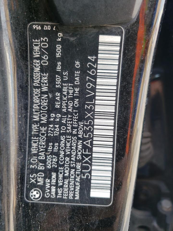 2003 BMW X5 3.0I VIN: 5UXFA535X3LV97624 Lot: 58056535