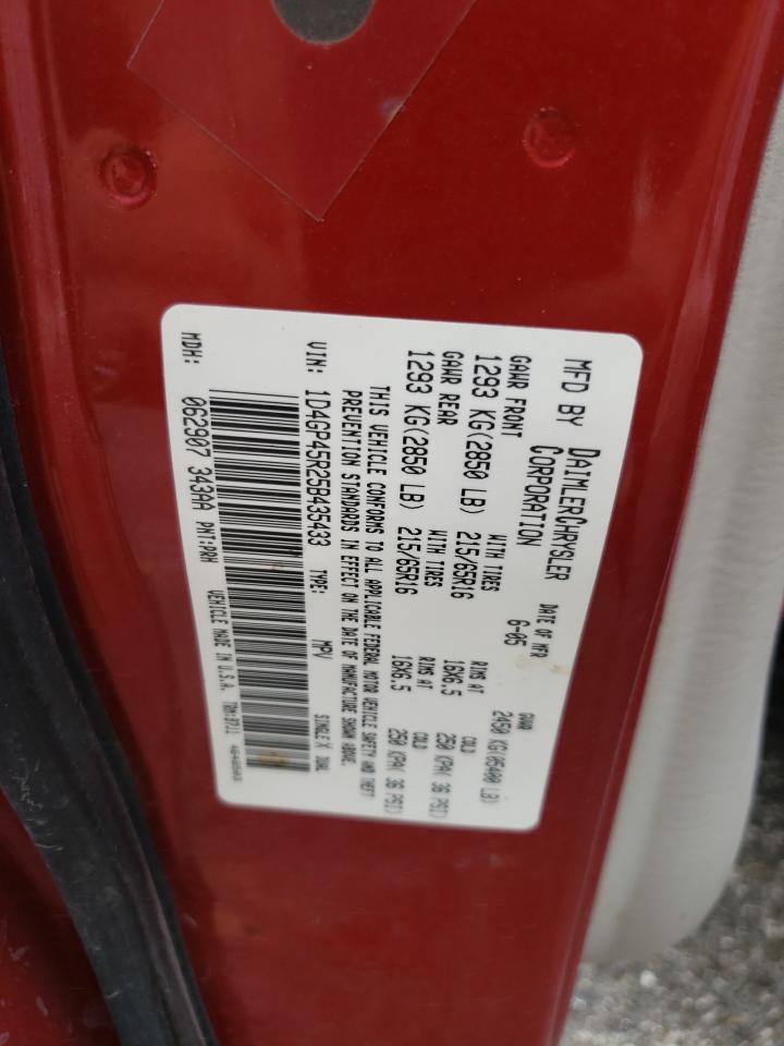 2005 Dodge Caravan Sxt VIN: 1D4GP45R25B435433 Lot: 62675015