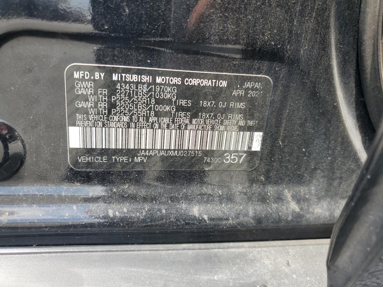 2021 Mitsubishi Outlander Sport Es VIN: JA4APUAUXMU027515 Lot: 62109235