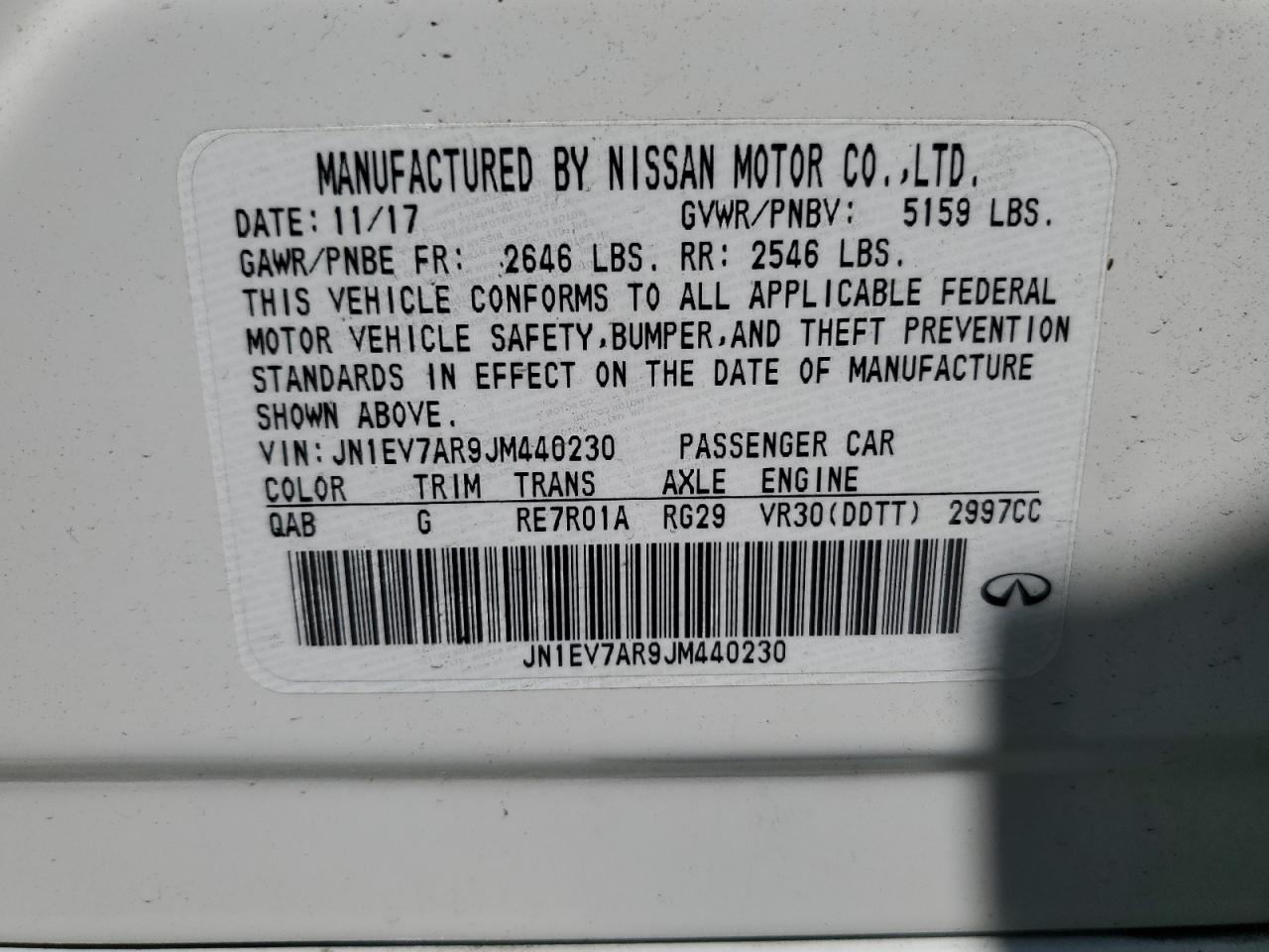 2018 Infiniti Q50 Luxe VIN: JN1EV7AR9JM440230 Lot: 61728715